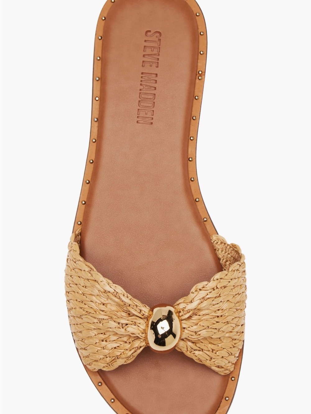 Steve Madden Tan Braided Bow Slide with Gold Accent